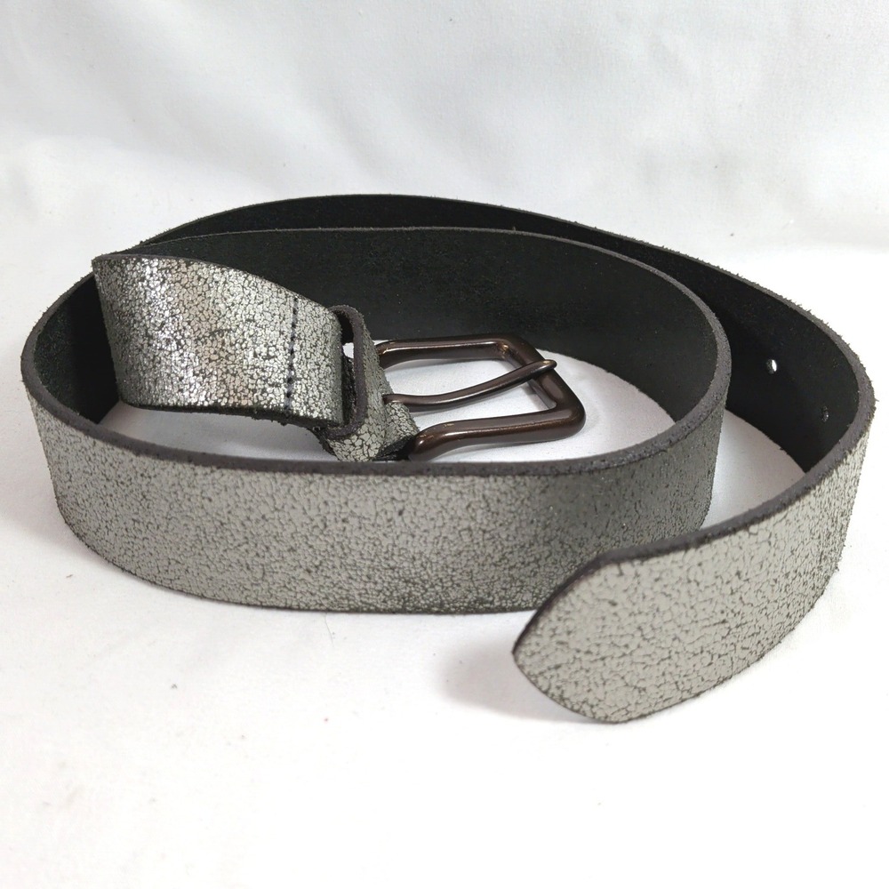 Old Navy Silver Belt; Cracked Metallic Italian Leather Size M